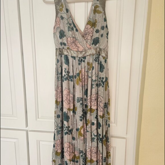 Anthropologie Sylvia Beaded Fringe Maxi Dress 2P NWT Petite Glam - Picture 2 of 4